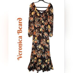 Veronica Beard Silk Floral Print Avanti Womens Maxi Dress Sz 2 Oxblood Multi